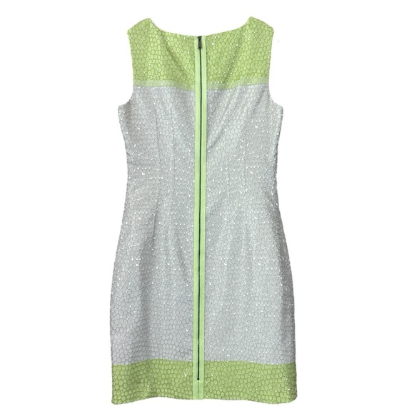 Elie Tahari Colorblock Textured Dot Dress Taupe Beige Lime Green Size 10 - Picture 2 of 9